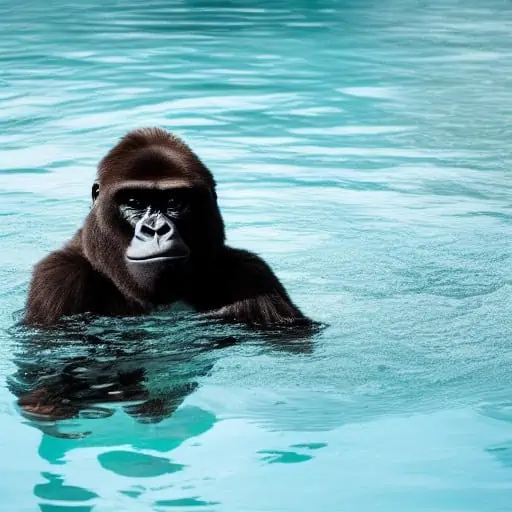 Man in a gorilla suit swimming